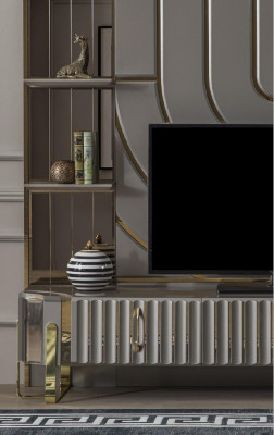 TV Ständer RTV Lowboard Sideboard Wunnzëmmer Gold Gro Luxus Holz Neit