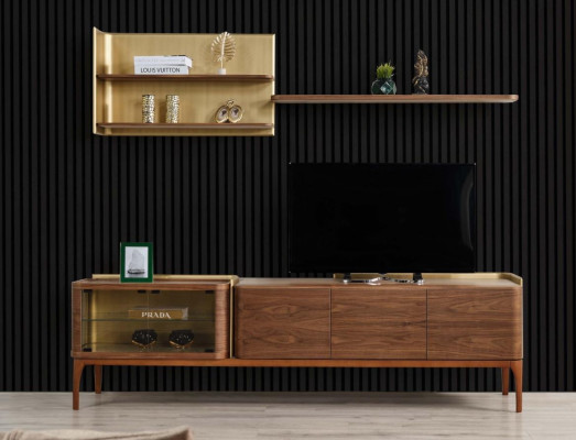 Sideboard Regal RTV Lowboard TV-Stänner Schaf Holz Braun Set