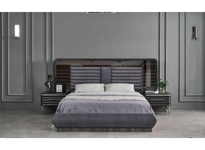 Grau Schlofzëmmer-Sets Duebelbett 2x Nuetsdëscher Mat Schiefen