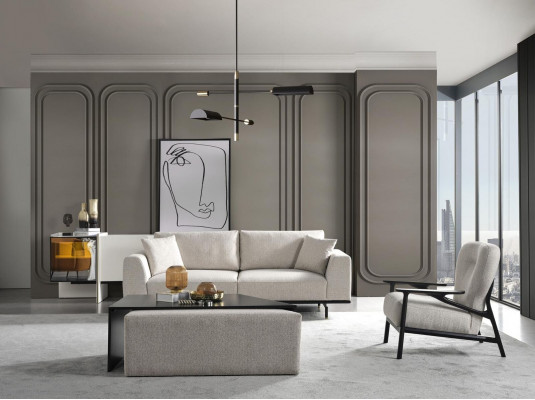 Modern wäiss Sofa Garnitur Dräistäzer Sessell Set Polstermöbel Wunnzëmmer