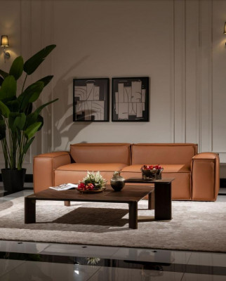 Luxus Dräisaz Sofa 3 Sëtz Braun Polstersofa Couch Konschtlieder Nei