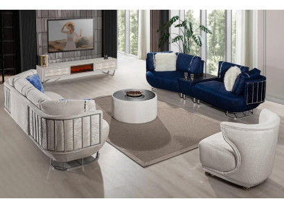 Exklusiven Wunnzëmmer Set Sofa 3+3 mat Dësch Sesselen an Couchtisch 4tlg