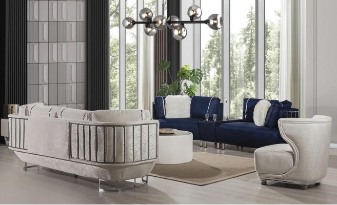 Exklusiven Wunnzëmmer Set Sofa 3+3 mat Dësch Sesselen an Couchtisch 4tlg