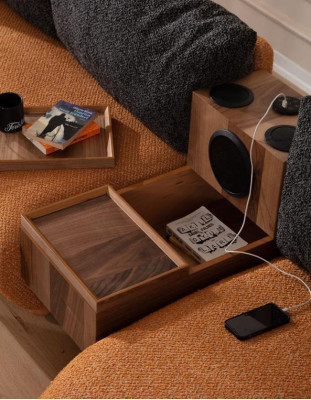 Orange Stotzëmmer Garnitur Stilvoll L-Form Couch Designer Polstersëtz.