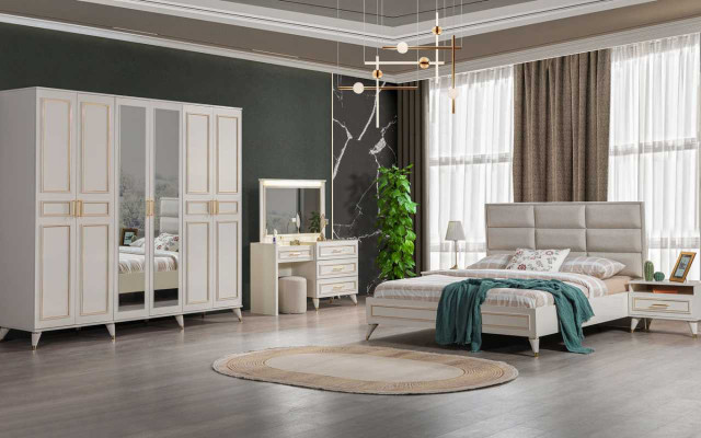 Schlofzëmmer Designer Duebelbett Luxus Schminkdësch Edelen Hocker 7tlg