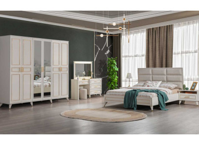Schlofzëmmer Designer Duebelbett Luxus Schminkdësch Edelen Hocker 7tlg