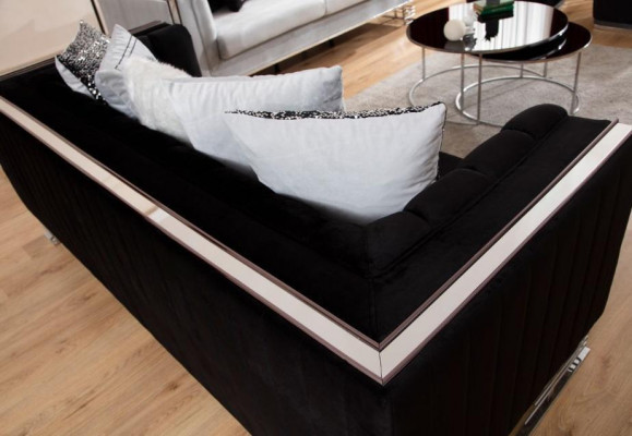 Schwaarz-Wäiss Sofae Luxus Wunnzëmmer Garnitur Dreisëtzer Fauteuil 4-teiligt Set