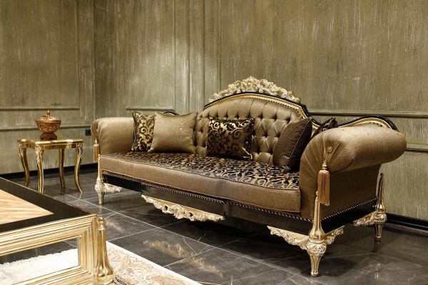 Braune Chesterfield Wohnzimmer Canapéen 3-Sëtzer Textilsessel Couchtisch