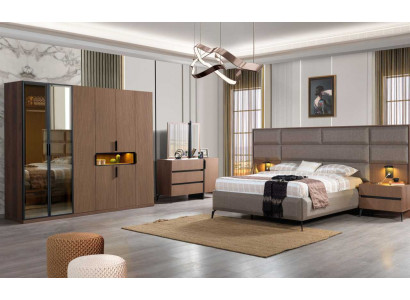 Brong Schlofzëmmer Holzmiwwelen Textilbett Nuetsdëscher Kommode Schaf