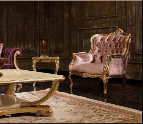 Klassesch rosa Chesterfield Couchset 3-Sëtz Couchtisch Fotell