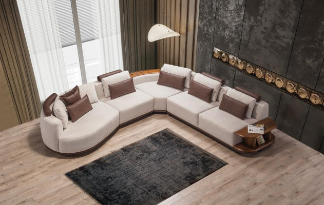 Wäiss Eck-Couch Designer Wunnzëmmer L-Form Couch Polstermooss Holzgestell