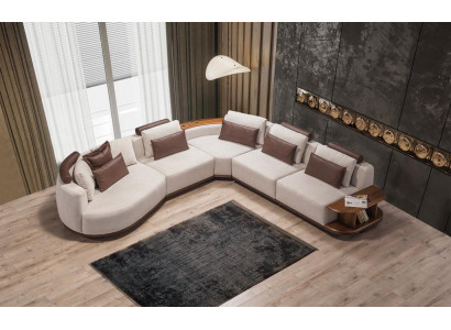 Wäiss Eck-Couch Designer Wunnzëmmer L-Form Couch Polstermooss Holzgestell
