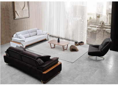Schwaarz-wäiss Sofa Set 2x Dreesëtzer Luxus Sessel Stilvoll Couchen