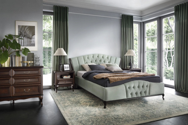 Bett Schlofkummer Set Chesterfield Luxus Better Miwwelen 2x Nuetsdësch 3-deelzeg.