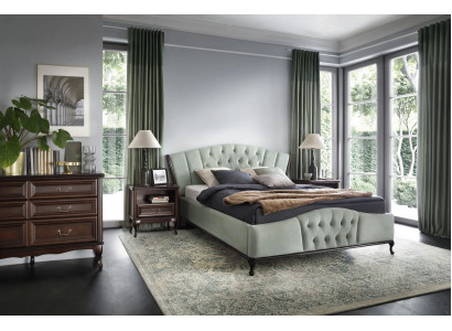Bett Schlofkummer Set Chesterfield Luxus Better Miwwelen 2x Nuetsdësch 3-deelzeg.