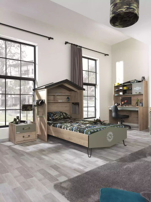 Bettrahmen Kanner Miwwelen Set Kannerzëmmer Garnitur Bett Gréng 4tlg Holz