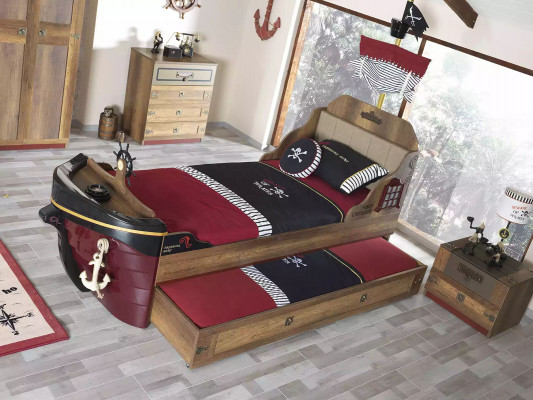 Garnitur Pirat Bettrahmen Jugendbett Holz Braun 3-deel Set Kannerzëmmer