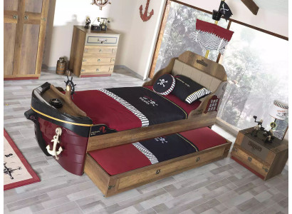 Garnitur Pirat Bettrahmen Jugendbett Holz Braun 3-deel Set Kannerzëmmer