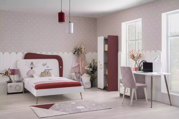 Modern Kannerzëmmer Garnitur Holz Miwwelen Kannerbett Schreifdësch Regal