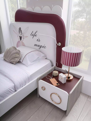Modern Kannerzëmmer Garnitur Holz Miwwelen Kannerbett Schreifdësch Regal