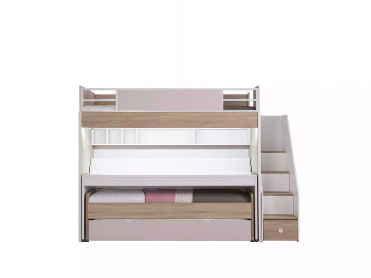 Etagenbett Bett mat 3 Schlofplazen Multifunktionsbett Holz Rosa Luxus Héichbett