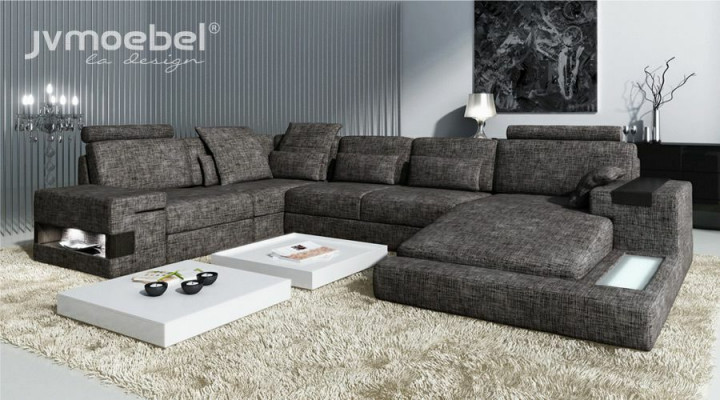 Modern Wohnzimmer Design Ecksëtzmiwwel Ecksëtz Stoffpolster Canapé Sofa U Form