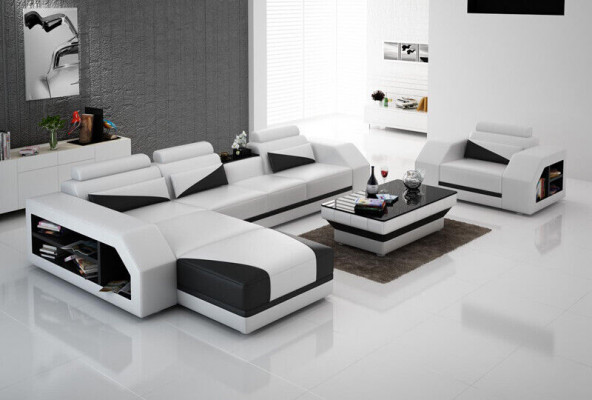 Design Ecksofa Couch Polster-Garnitur Automatesch Relax Funktioun Sofa Neit Lieder