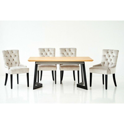 Design Iesszëmmer Dësch + 4 Chesterfield Lehnstill Sëtz Grupp Stiller