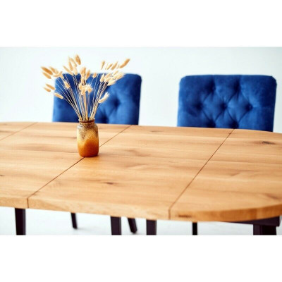 Ronnen Holz-Iessdësch Designer Blo x4 Chesterfield Iesszëmmer Still 5-Stéck Set.