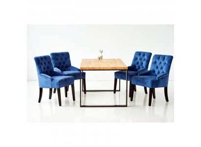 Modernt hëlzent Iessdësch + x6 Chesterfield Still Iesszëmmer Grupp Garnissong 7 Stéck.
