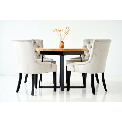Design Iesszëmmer Dësch + 6 Chesterfield Lehnstill Sëtz Grupp Still