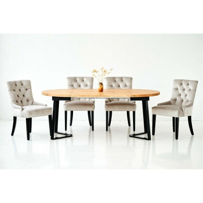 Design Iesszëmmer Dësch + 6 Chesterfield Lehnstill Sëtz Grupp Still