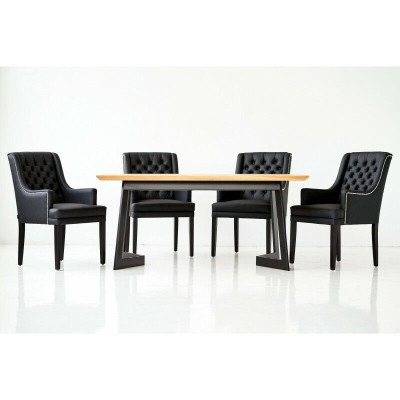 Modernen ovalen Iesszëmmerdësch Designer schwaarz Chesterfield Still 7-Deeler Set