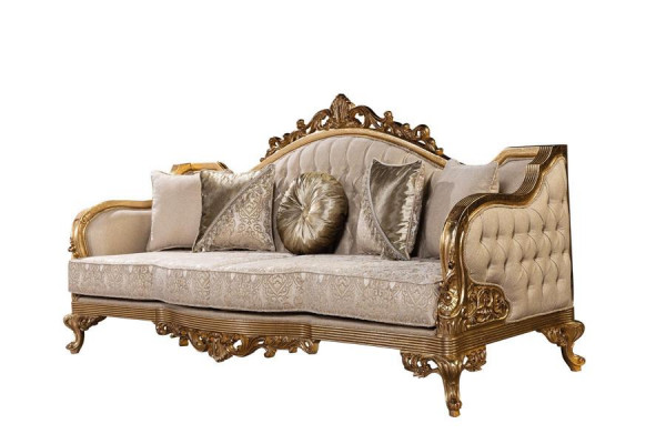 Gëllene Canapé Klassesch Sofa-Garnitur Gepolstert Miwwelen 3+1 Couchdësch Stoff