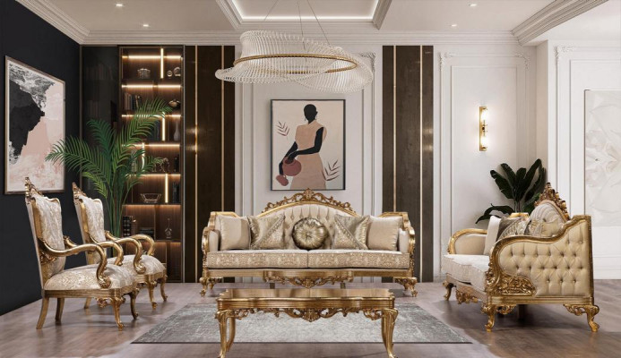 Barock Rokoko Gold Massivholz Dësch fir d'Wunnzëmmer
