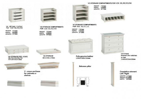 Elementmodell V1D-08 LP fir Aluednungsschaf Kleederbau Italeenesch Miwwelen