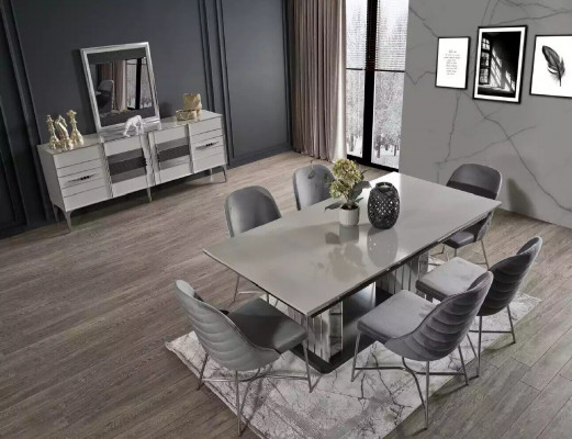 Gro Wäisszëmmermiwwelen Iessdësch Still Set Iessgroups Modern Miwwel