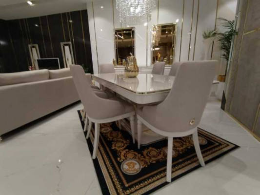 Stulleset 6x Textil Këssen Iesszëmmerstull Modern Miwwelen 6d.
