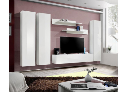 Komplette Set 6-Deel Wäiss Wunnwand TV Ständer Wunnzëmmer Ariichtung