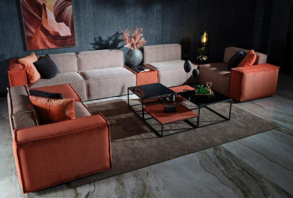 Grousst Ecksofa U-Form Stoffséi Couch Polstersofa Orange Modern Sofa