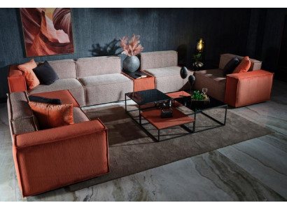 Grousst Ecksofa U-Form Stoffséi Couch Polstersofa Orange Modern Sofa