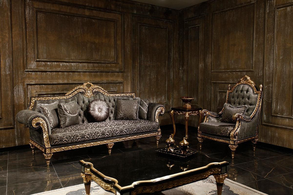 Klassesch Chesterfield Sofagarnitur 3+1 Sëtzer Designer Couchtisch 3tlg