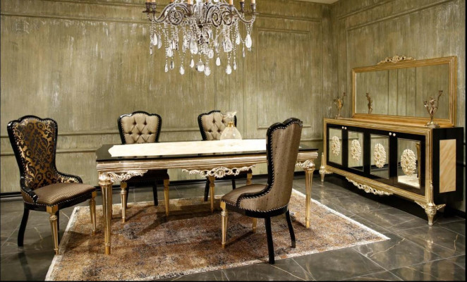 Iessgrupp Garnitur Iesssall Iessdësch Set 7tlg Luxus Braun Edel Holz