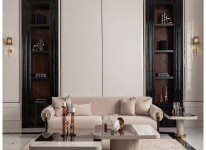 Setzgrupp Wohnzimmer Canapé 3 Sëtzer Stoffkanapé Beige Couchtischen 4-deel Legion.