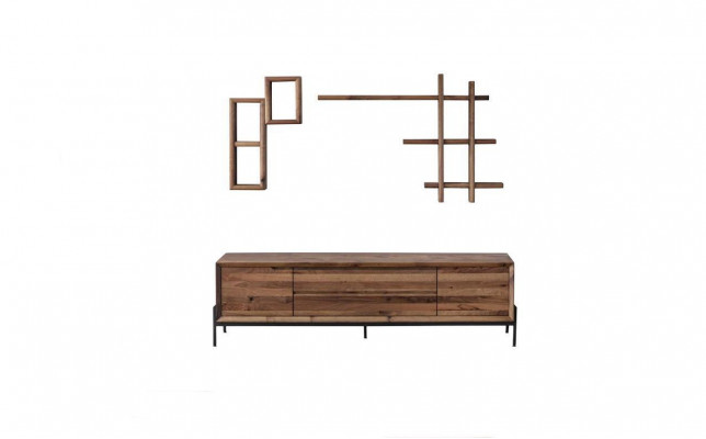 Brongt modern 3-dierende Sideboard mat Regaler Wunnzëmmer Holz Miwwelen