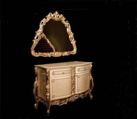 Klassescht Schlofzëmmer Set Duebelbett 2x Nuetsdëscher Kommode Schaf