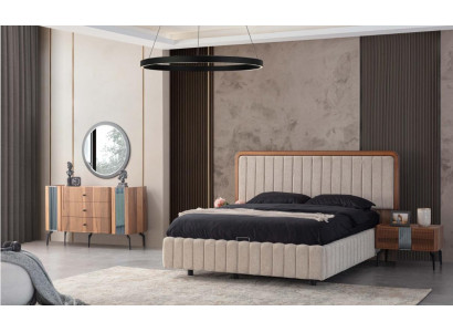 Hell Schlofzëmmer Miwwelen Duebelbett Schminktisch Spigel 2x Nuetsdëscher