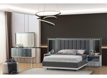Modern grau-wäiss Schlofkummer Miwwel Holz Nuetstiesch Duebelbett 5-delig
