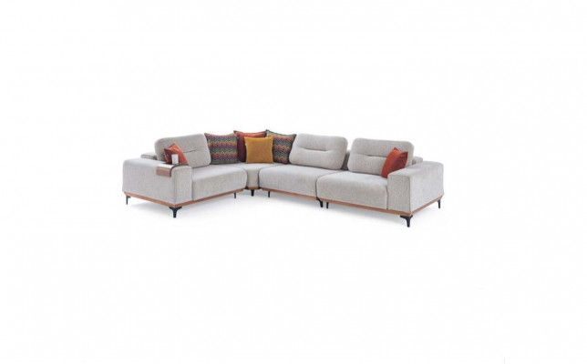 Wäiss Eckplanzsofa Modern L-Form Couche Wunnzëmmer Polstersofa Holzgestell