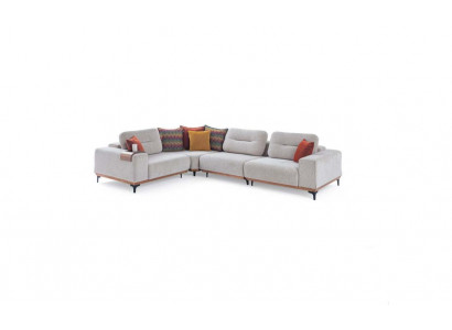 Wäiss Eckplanzsofa Modern L-Form Couche Wunnzëmmer Polstersofa Holzgestell